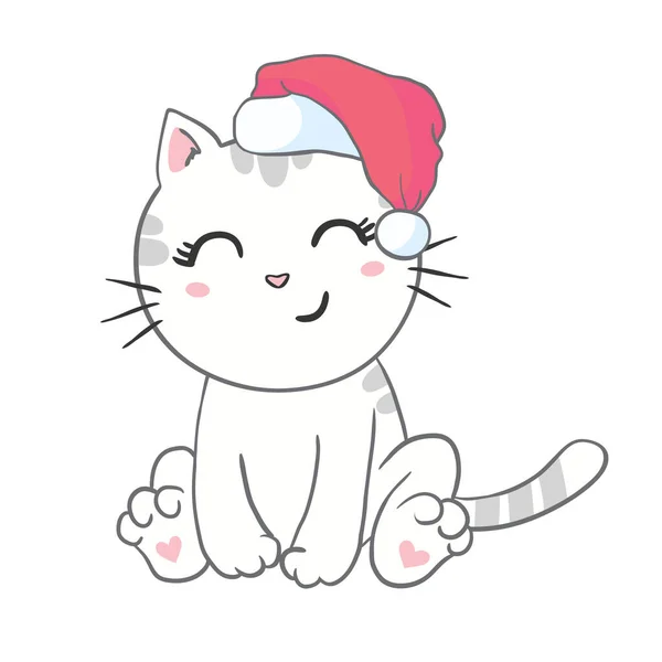 Lindo Gatito Sombrero Santa Gracioso Gato Ilustración Navidad Puede Utilizar — Vector de stock