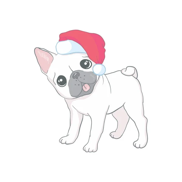 Tarjeta Navidad Cartel Bulldog Retrato Sombrero Santa Ilustración Vectorial — Vector de stock
