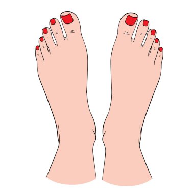 Güzel kadın ayakları yalın ayak çizimi. Spa, manikür ya da kozmetik için bir tasarım unsuru. Bir konturun vektör illüstrasyonu.