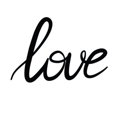 Beyaz arka planda siyah renkte yapılmış 'aşk' harfleri. Sevgililer Günü için kartlar ya da afişler için yazı dizayn et. Vektör, resimleme.