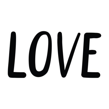 Beyaz arka planda siyah renkte yapılmış 'aşk' harfleri. Sevgililer Günü için kartlar ya da afişler için yazı dizayn et. Vektör, resimleme.