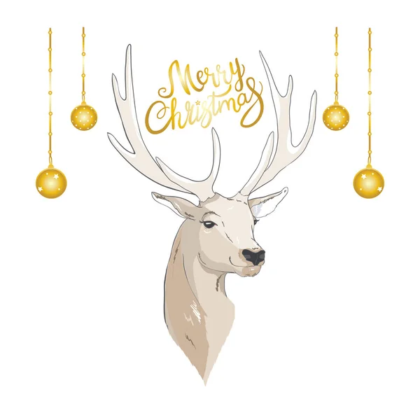 鹿角上挂着圣诞球 有鹿和信的圣诞卡 可爱的冬季海报 圣诞卡 礼物标签 — 图库矢量图片