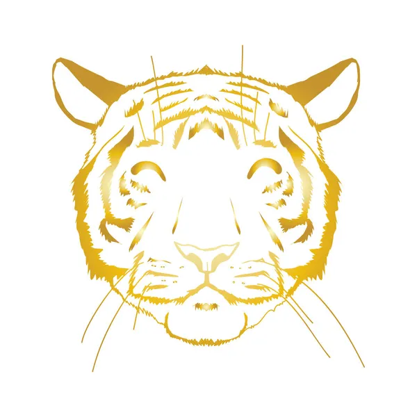 ベクトル黄金の虎の頭 レトロなロゴ エンブレム バッジ ラベルテンプレートやTシャツのヴィンテージデザイン要素の顔 白地に隔離された — ストックベクタ