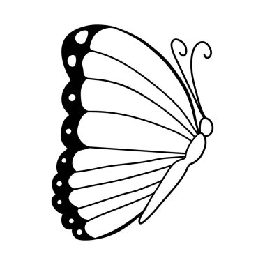 Kocaman sevimli bir kelebek. Kağıt üzerine karalama tarzı kalemle çizilmiş serbest doğrusal siyah mürekkep el logosu.