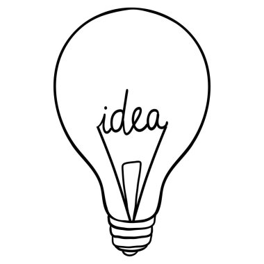 İnternet ve mobil cihazlar için bir ampul taslak ikonu. Beyaz arkaplanda elle çizilmiş bir vektör simgesi.