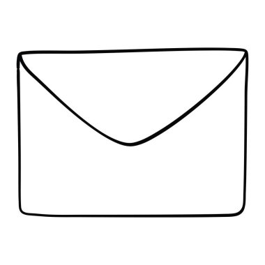 Zarf taslak çizim vektörü ve illüstrasyonu, siyah ve beyaz, el çizimi, çizim tarzı, beyaz arkaplanda izole edilmiş..