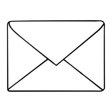 Zarf taslak çizim vektörü ve illüstrasyonu, siyah ve beyaz, el çizimi, çizim tarzı, beyaz arkaplanda izole edilmiş..