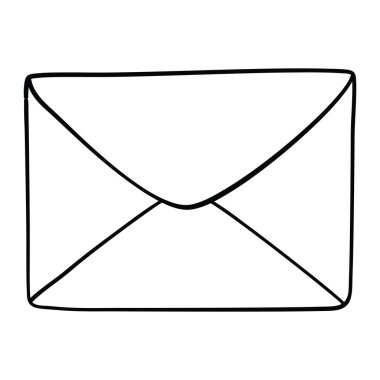 Zarf taslak çizim vektörü ve illüstrasyonu, siyah ve beyaz, el çizimi, çizim tarzı, beyaz arkaplanda izole edilmiş..