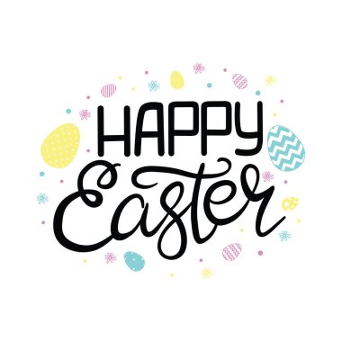 Elle çizilmiş Mutlu Paskalyalar metni. Diriliş Günü kartpostalı, davetiye, poster, afiş tipografisi. Mevsimler Selam