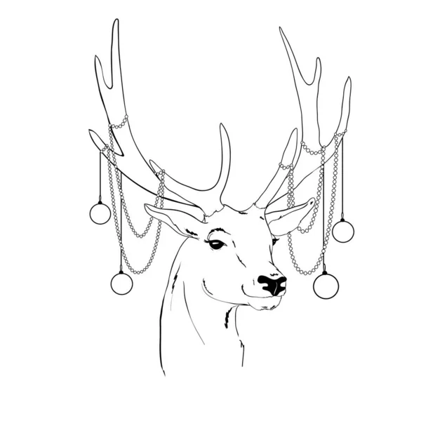 Deer Christmas Balls Horns Christmas Card Deer Letters Cute Winter — Stock Vector