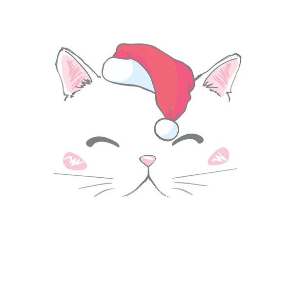 Niedliches Kätzchen Mit Weihnachtsmütze Lustige Katze Weihnachtsillustration Kann Für Grußkarten — Stockvektor