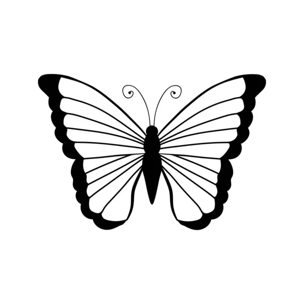 Gran Mariposa Linda Logo Dibujado Mano Tinta Negra Lineal Freehand — Vector de stock