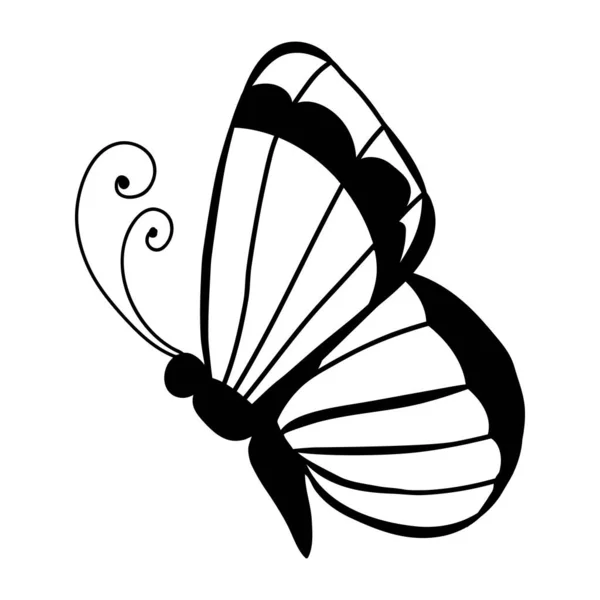 Μεγάλη Χαριτωμένη Πεταλούδα Freehand Γραμμικό Μαύρο Μελάνι Στο Χέρι Σχέδιο — Διανυσματικό Αρχείο