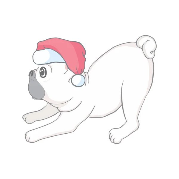 Tarjeta Navidad Imagen Retrato Bulldog Francés Sombreros Santa Ilustración Vectorial — Vector de stock