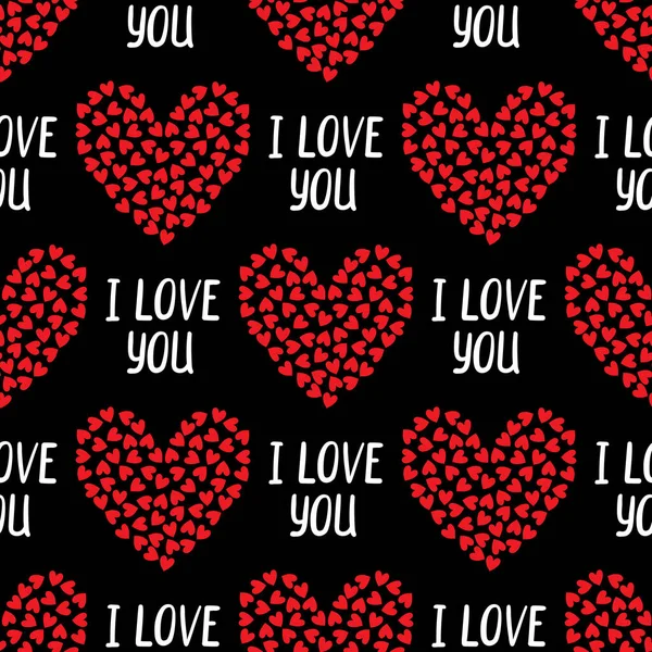 Vektorový Bezešvý Vzor Nápisem Love Valentýn Srdce Nápisem Láska — Stockový vektor