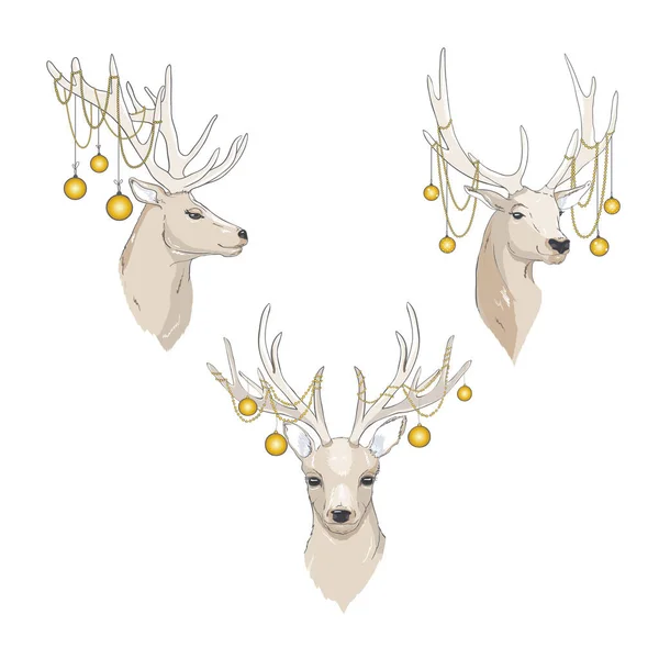 Cerf Avec Des Boules Noël Sur Les Cornes Carte Noël — Image vectorielle