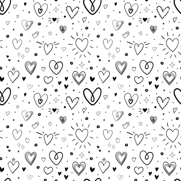 Hearts Seamless Pattern Polka Dot Hearts Freehand Love Symbol Illustrations — Stock Vector