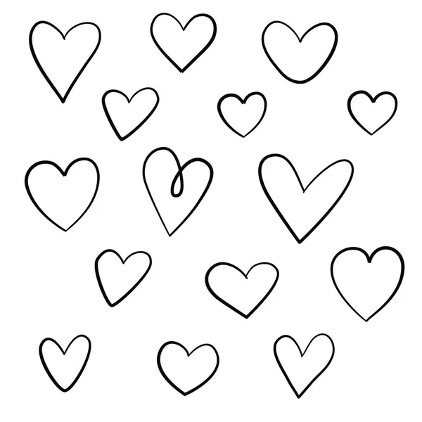 Σετ Από Ζωγραφισμένες Στο Χέρι Καρδιές Λευκό Φόντο Στυλ Doodle — Διανυσματικό Αρχείο