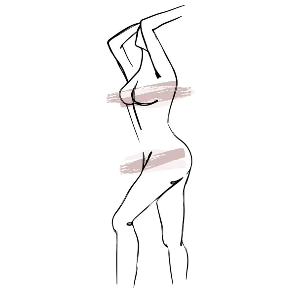 Continuous Line Women Swimsuit Exercise Simple Line Vector Summer Illustration — Stock Vector
