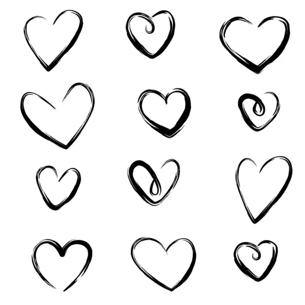 Σετ Από Ζωγραφισμένες Στο Χέρι Καρδιές Λευκό Φόντο Στυλ Doodle — Διανυσματικό Αρχείο