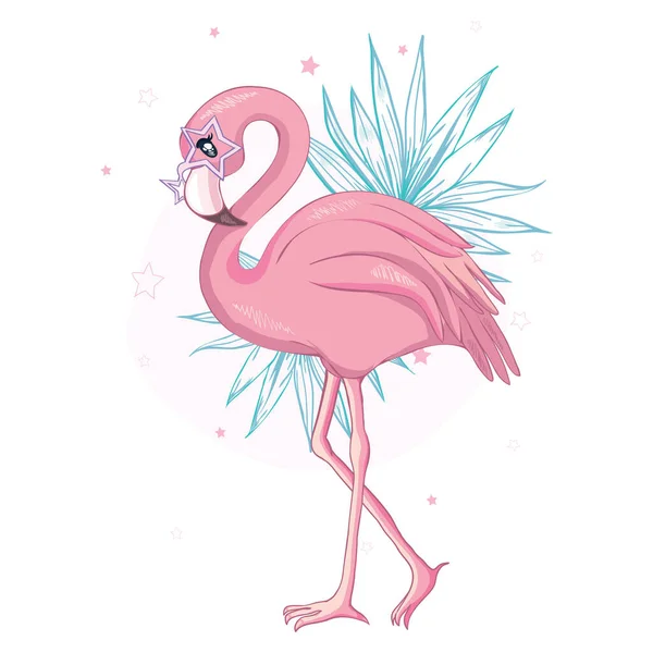 Flamingo Çizgi Filmi Beyaz Arka Planda Izole Edilmiş Vektör Illüstrasyonu — Stok Vektör