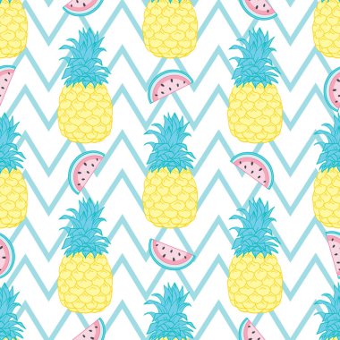 Taze sarı ananas vektörü kusursuz deseni tekrarlıyor. Kumaş, ambalaj, duvar kağıtları, davetiyeler için harika..