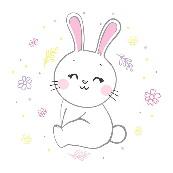 Симпатичный Кролик Векторная Иллюстрация Кролика Иллюстрация Приветствия Белого Кролика 2023 — стоковый вектор