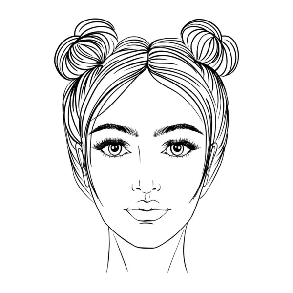 Woman Stylish Classic Bun Perfet Eyebrow Shaped Ful Illustration Business — Stock Vector
