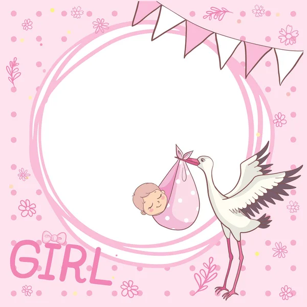 ピンクの弓を持つ少女 ピンク色の子供のドアの描画ベクトルイラスト 女の子の表面のデザイン ファブリック印刷 カード印刷 ファッショナブルなベビー服 ベビーシャワーのための使用 — ストックベクタ