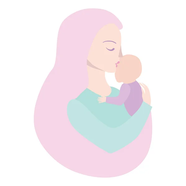 Vector Illustration Mother Holding Baby Son Arms Happy Mother Day — Stock Vector