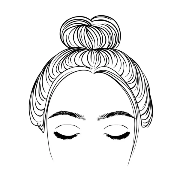 完璧な眉形状とフルでスタイリッシュな古典的なパンを持つ女性 ナチュラルロングヘアでビジネスヘアスタイルのイラスト Tシャツのグリーティングカード ポスター チラシ ウェブ 印刷のための手描きのアイデア — ストックベクタ