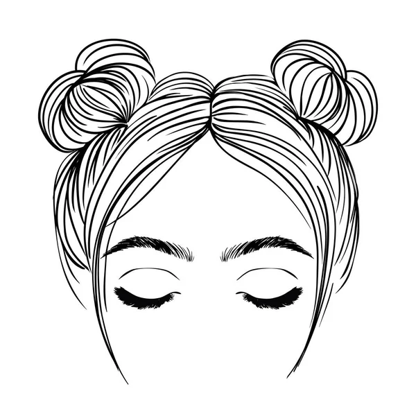 Woman Stylish Classic Bun Perfet Eyebrow Kształt Pełne Ilustracja Biznesowej — Wektor stockowy