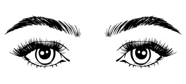 Beautiful woman eyes black and white drawing sketch. Vector fashion illustration.