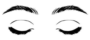 Güzel kadın gözleri siyah beyaz çizim. Vektör moda illüstrasyonu.