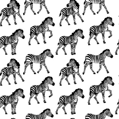Güney Afrika zebrası kusursuz desen. Safari hayvanlarıyla elle çizilmiş kusursuz desenli çizimler.