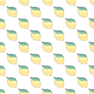 Taze limon arka plan, elle çizilmiş simgeler. Duvar kağıdı vektör doodle. Taze meyve koleksiyonu ile renkli seamless modeli. Dekoratif illüstrasyon, yazdırma için iyi