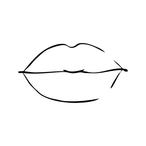 Sexy Plump Lips Kiss Isolated Line Art Hand Drawn Illustration — Stock Vector