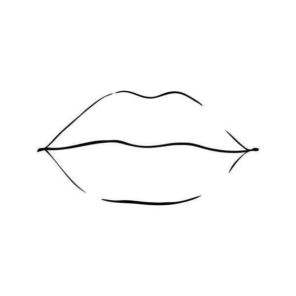 Sexy Plump Lips Kiss Isolated Line Art Hand Drawn Illustration — Stock Vector