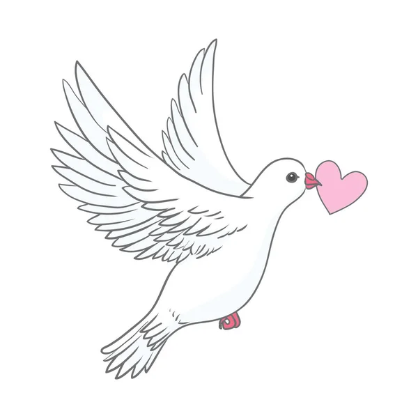 Dove Heart Symmetrical Composition Two White Pigeons Vintage Vector Illustration — ストックベクタ