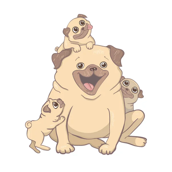 Pug Dog Cartoon Illustration Cute Friendly Fat Chubby Pug Sitting — Stockvektor