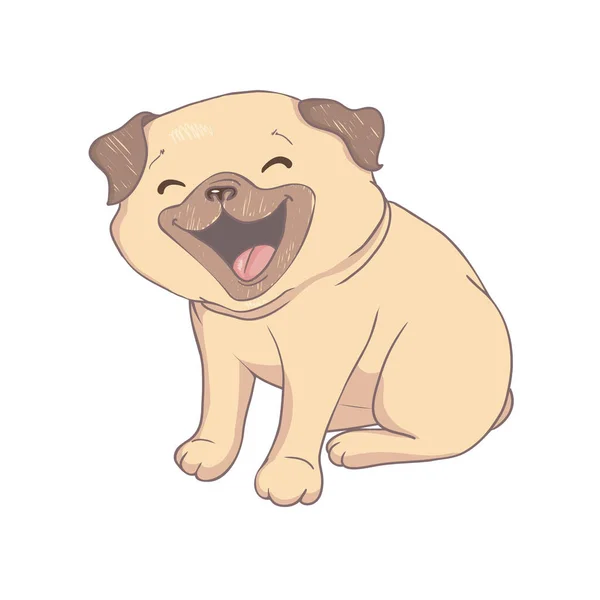 Pug Dog Cartoon Illustration Cute Friendly Fat Chubby Pug Sitting — Stock vektor