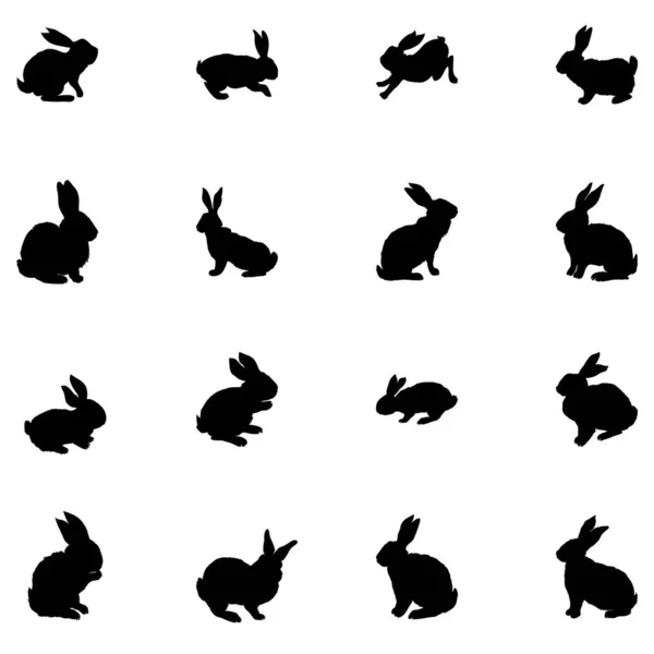Набір Колекцій Кролик Заєць Великодня Векторний Силует Може Використовуватися Трафарет — стоковий вектор