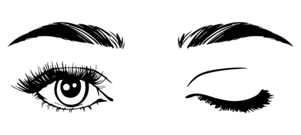 Beautiful Woman Eyes Black White Drawing Sketch Vector Fashion Illustration — Vector de stock