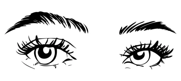 Güzel Kadın Gözleri Siyah Beyaz Çizim Vektör Moda Illüstrasyonu — Stok Vektör