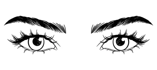 Beautiful Woman Eyes Black White Drawing Sketch Vector Fashion Illustration — Stock vektor