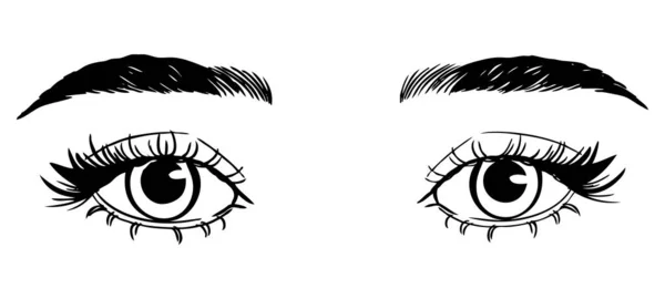 Beautiful Woman Eyes Black White Drawing Sketch Vector Fashion Illustration — Stock vektor