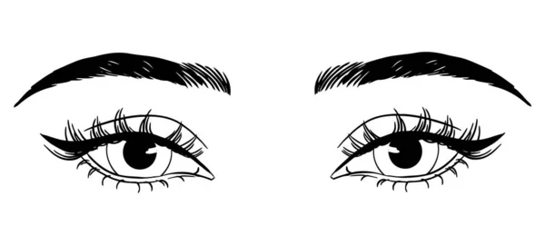 Beautiful Woman Eyes Black White Drawing Sketch Vector Fashion Illustration — 스톡 벡터