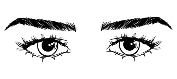 Beautiful Woman Eyes Black White Drawing Sketch Vector Fashion Illustration — Vettoriale Stock