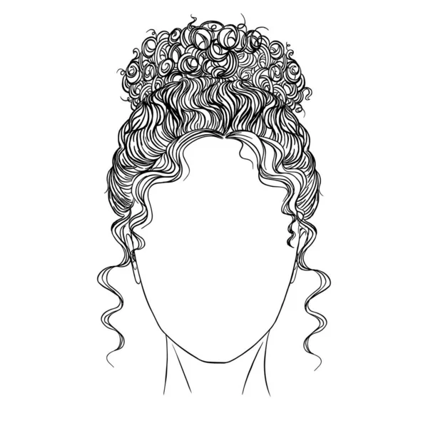 Kıvırcık Saçlı Güzel Bir Kadının Çizimi Resim Kavramını Göster — Stok Vektör