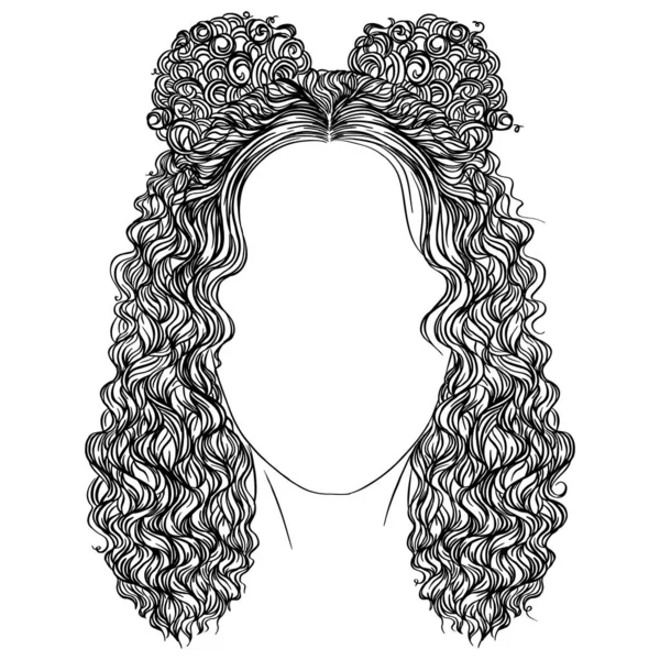 Art Sketch Beautiful Woman Curly Hair Concept Illustration — Stok Vektör